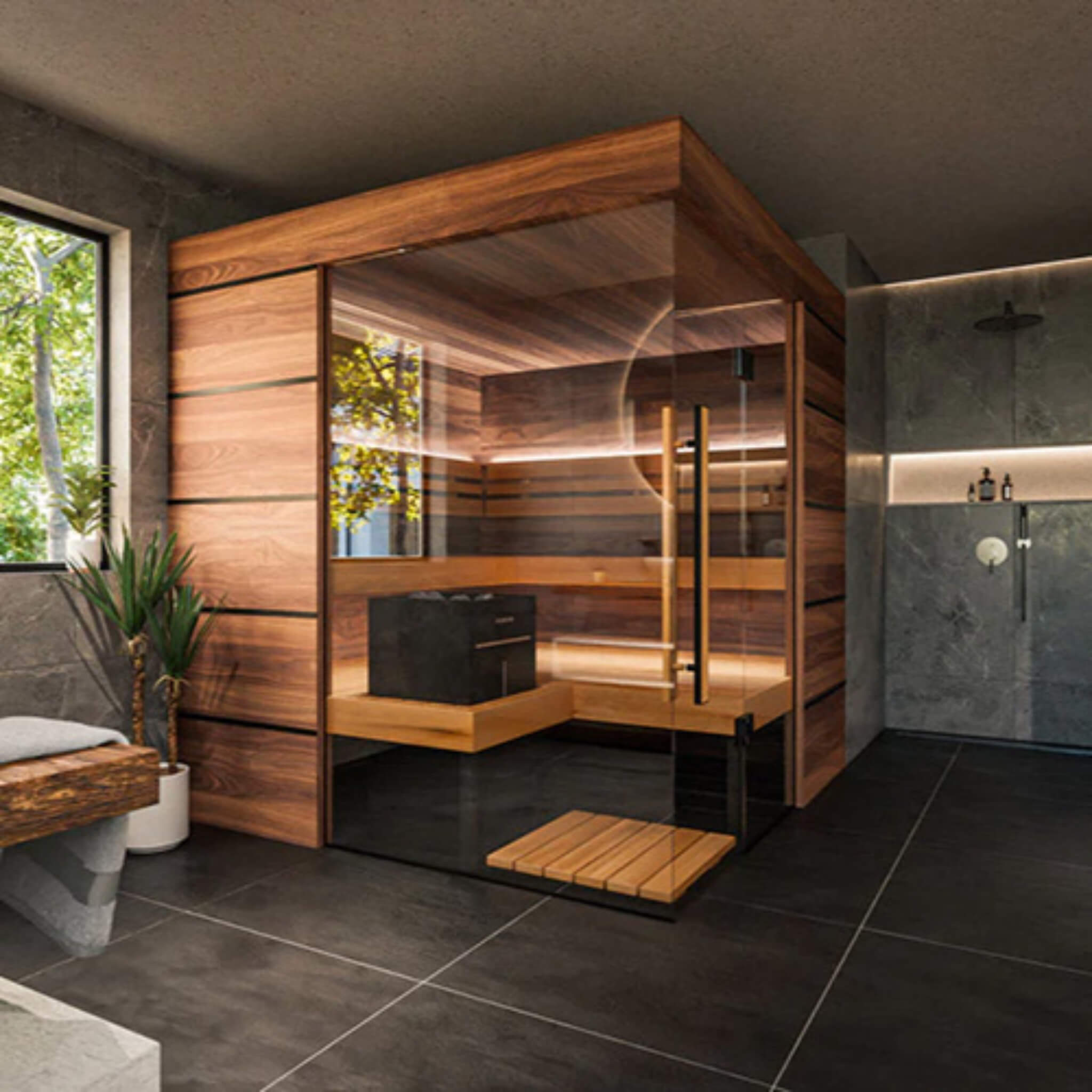 4-Person Indoor Semi Panoramic Glass Sauna Cabin [Made-To-Order]